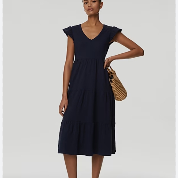 J Crew Tiered midi dress in cotton poplin CN604 Size M Navy NWT - Picture 2 of 9